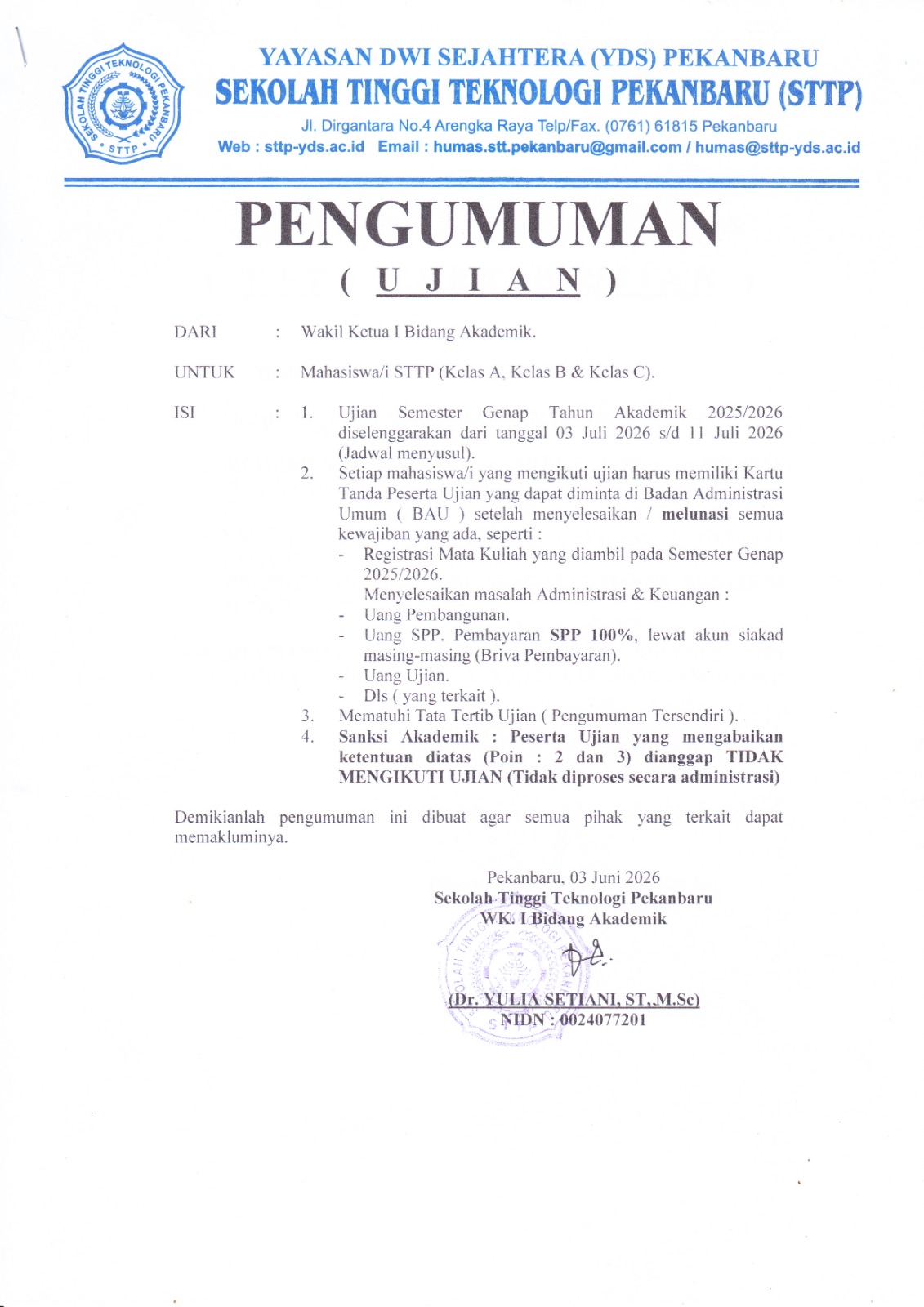 Ujian Akhie Semester (UAS) Tahun Akademik 2025/2026